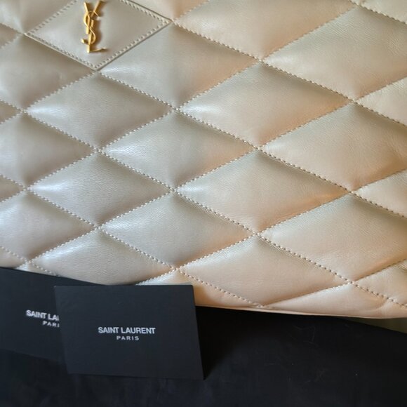 Saint Laurent Puffer Leather Crema Soft Sade Clutch Bag. **LARGE - Picture 4 of 15